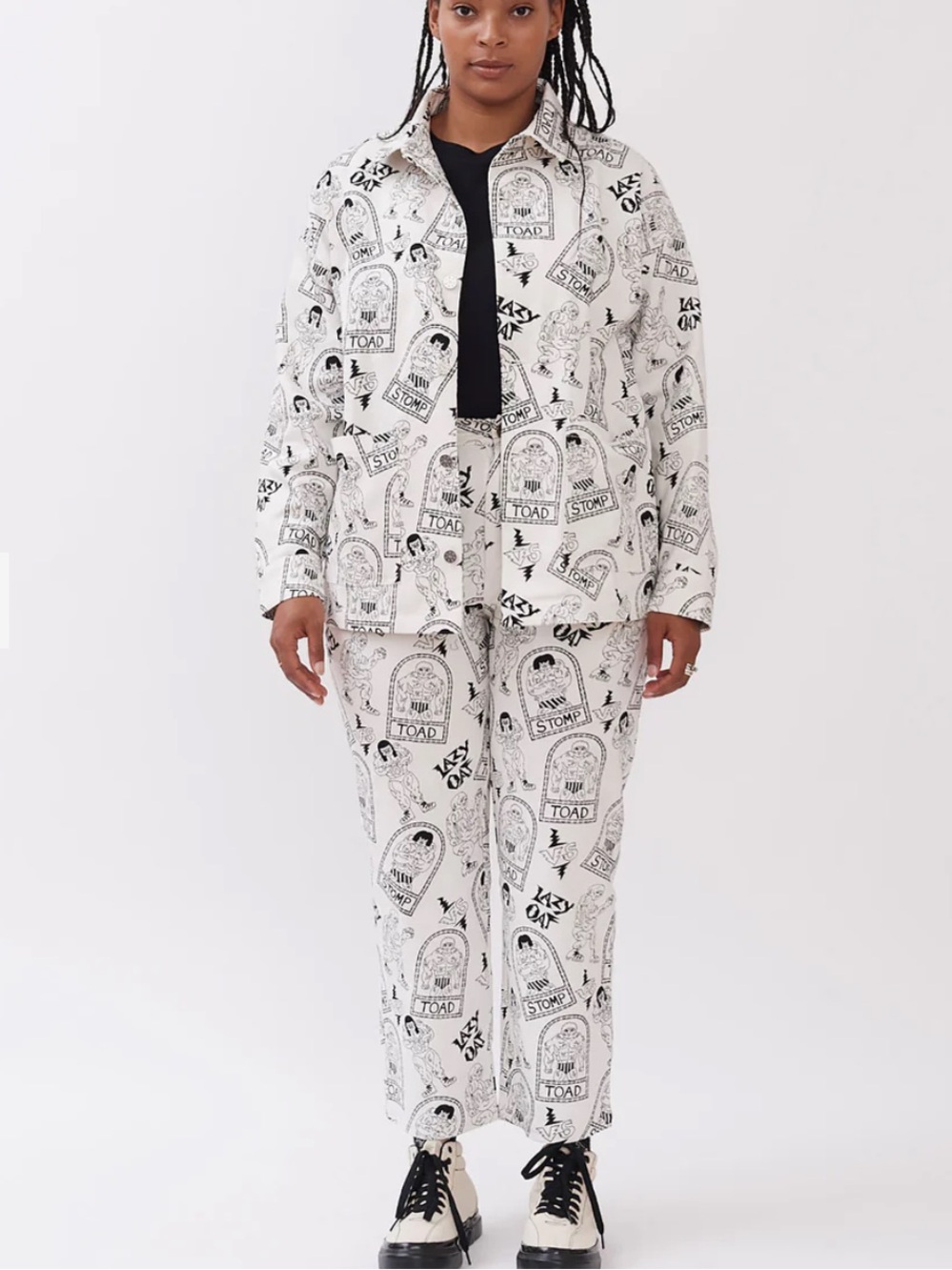 Lazy Oaf Fighting Time Unisex
Pants Cartoon Ecru Black Size 30